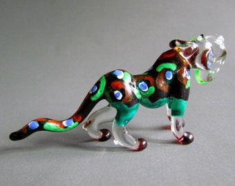 Tiger Figurines Hand Blown Glass Art Animals Collectible Gift Décor Brown Green Painted Wild Animal Wild life