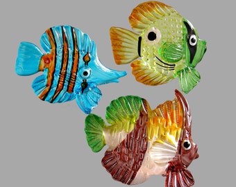 Hand Blown Glass Figurine Miniature Art Tropical Sea Fish Figure Sea life Collectible Aquarium Décor Painted Glass Animal Blue Orange White