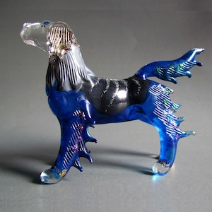 3.5&quot; Hand Blown Glass Figurines Dog Glass Animals Collectible Gift Décor Blue Gold Trim