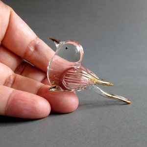 BIRD Clear Glass With Gold Tipped Animal Figurine Nice Collectible Gifts Décor, Bird figurine, Bird Collector, Miniatures Bird, Crystal
