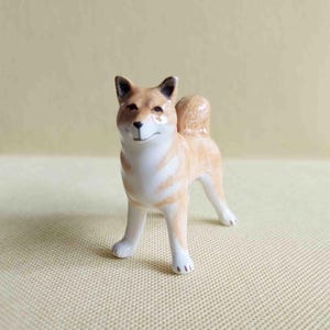 Miniature Ceramic Shiba Inu Dog Figurine, Tiny Home Decor Gift, Japanese Puppy Statue