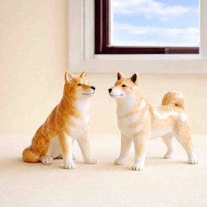日本の犬（柴犬）の陶器の置物：コレクション用の動物の彫像