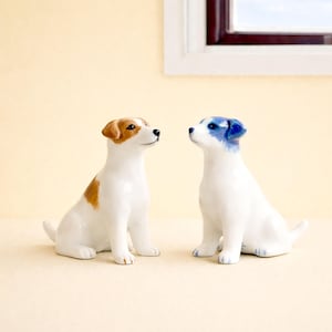 Figuritas de cerámica hechas a mano de Jack Russell - Par de estatuas de perros de porcelana para decoración del hogar - Regalo