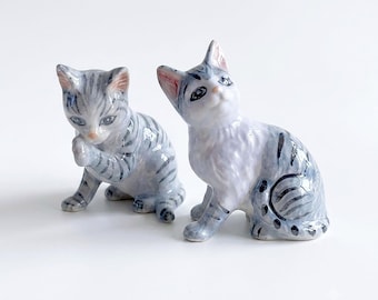 Hand-Painted Miniature Ceramic Tabby Cat Figurine, Tiny Kitten Collectible for Dollhouse or Shelf Decor