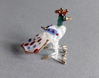 手作り吹きガラスの孔雀の置物 - 青と赤のアートガラス - Etsy 日本