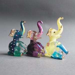 Hand Painted Glass Elephant Figurine: Gold Trim Whimsical Decor