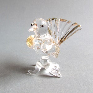 Blown Glass Magpie Figurine: Gold Tipped Bird Decor, Collectible Miniature