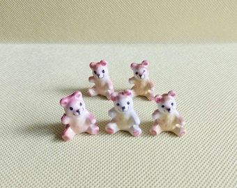 Hand-Painted Ceramic Teddy Bear Figurines | Dollhouse Miniature Set of 5