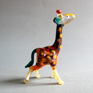 Hand blown glass figurine Giraffe Wild animals Collectible Décor Gifts paint Browns Yellow