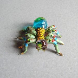 Hand Blown Glass Spider Figurine Miniature Blue Green Spider Glass Painted Collectible Handmade Lamp work Glass Insect Statue Décor Gifts
