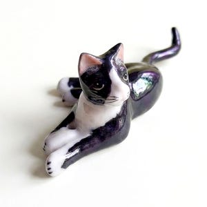 Miniature Orange Tabby Ceramic Cat Figurines Lying Down, Tiny Kitten Pottery Decor, Gift