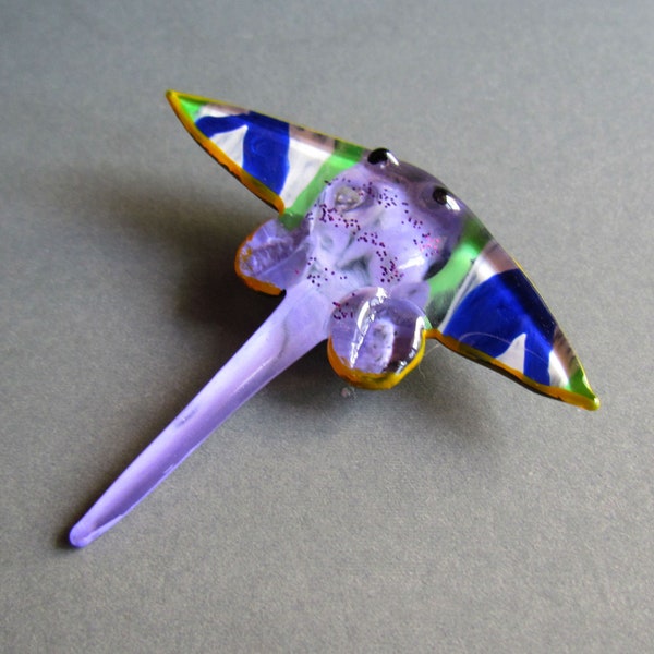 Hand Blown Glass Miniature Stingray Manta Fish Figurines Glass Animals Paint Collectible Gift Décor Unique Painted Purple Green Blue
