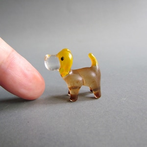 Hand Blown Glass Micro Tiny Dachshund Figurines Dog Glass Animals Collectible Gift Décor Brown Yellow Pink Orange Paint