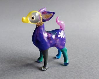 Deer Miniature Figurines Animals Hand Blown Paint Glass Art Collectible Gift Decorate Woodland Tiny Fawn Purple Multi color