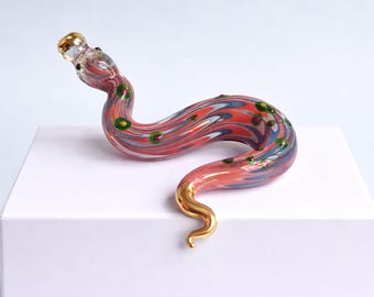 Hand-Blown Art Glass Snake Figurine | Gold Accent Reptile Sculpture