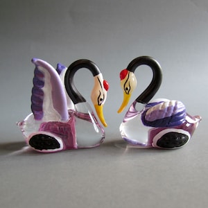 Hand Blown Glass Bird Figurine: Purple Red Swan Sculpture