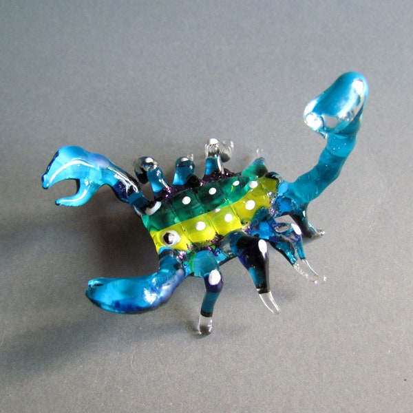 Miniature SCORPION Handmade Sculpture, Scorpion Glass Ornament, Lampworking Blown Glass Figurine, Décor, Scorpion Art Glass Painted Blue