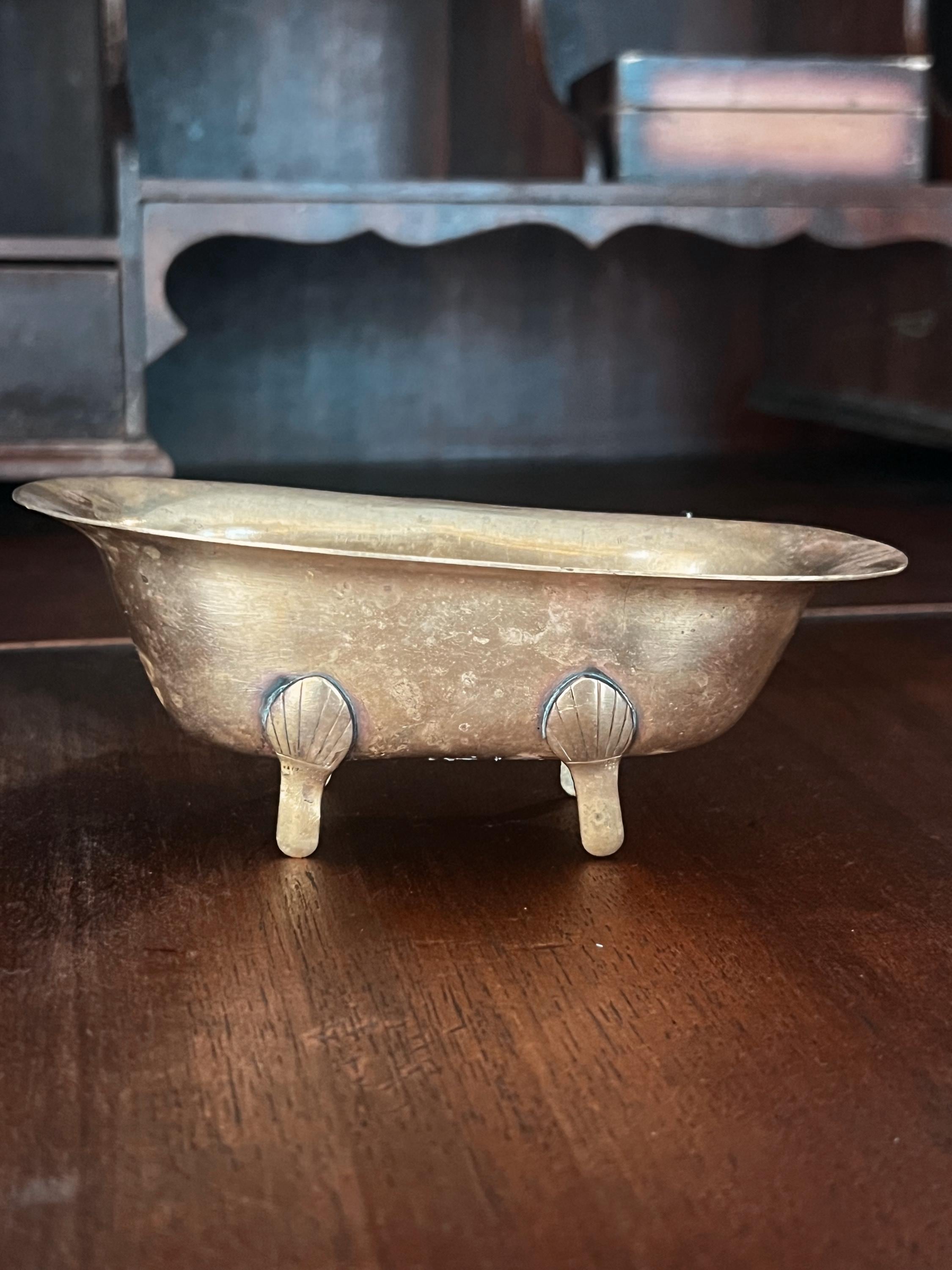 Vintage Brass Clawfoot Bathtub Soap Dish, Miniature Victorian Tub Trinket Holder