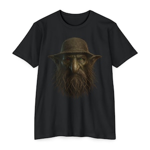 Goblin Face Print T-shirt for Fantasy Enthusiasts, Unisex Tee, Rugged Goblin Design, Cosplay Shirt, Black Graphic Tee