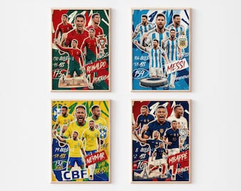 messian ronaldo NEymar Mbappe Poster Set, Fußball Wand Kunst | A2 Digitaler Download