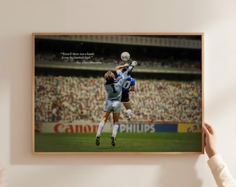 Diego Maradona Poster Retro Soccer Wall Art Print, Hand of God Quote