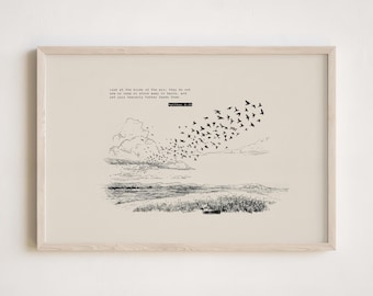 Poster di Matteo 6:26 – Stampa con linee minimaliste Guarda gli uccelli
