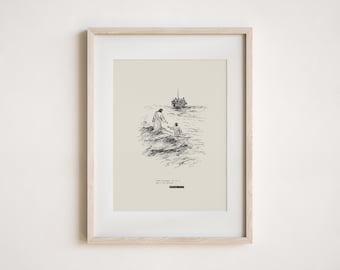Matthew 14:27 Poster – Minimal Line Art Jesus Walking on Water Illustration