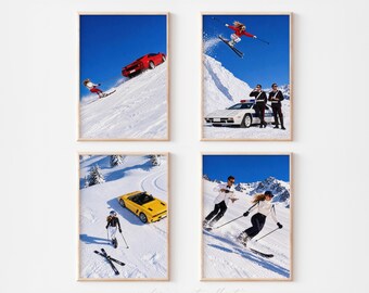 Retro Ski Poster Set of 4 | Vintage Apres Ski Wall Art | Luxury Ski Chalet Decor | Printable Winter Sports Prints | Digital Download