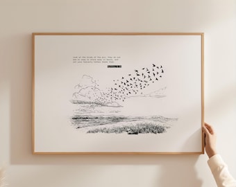 Poster di Matteo 6:26 – Stampa con linee minimaliste Guarda gli uccelli