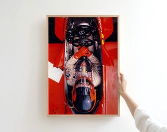 Vintage Racing Cockpit Poster – Classic Red Race Car Photography | A3 Digital Download