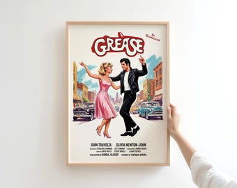 Grease Movie Poster - Vintage 80's Movie Wall Art - Digital Download