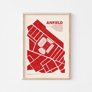 Poster kaart Anfield-stadion | Muurkunst Liverpool FC | Anfield Road-print | Decoratie voetbalstadion | Digitale download