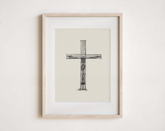 Cross Wall Art Poster – Minimal Line Christian Poster