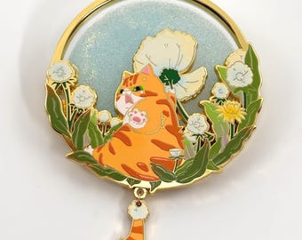 Dandelion Orange Cat Shaker Enamel Pin - Liquid Glitter "Lucky Kitties" Collection
