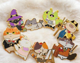Lucky Kitties Story Enamel Pin | Magical Fantasy Cat Badge Collection | Cute Chibi Kitty Pins: Wizard, Painter, Baker | Cat Lover Gift