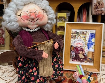 Kind Granny OOAK Handmade Fabric Art Doll, Poseable Collectible Artist Doll