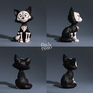 Gotisk kattfigur, handmålad kattstaty i harts, läskig kattdekor, mörk fantasiskulptur, gotisk heminredning, Halloween-kattpresent bild 4