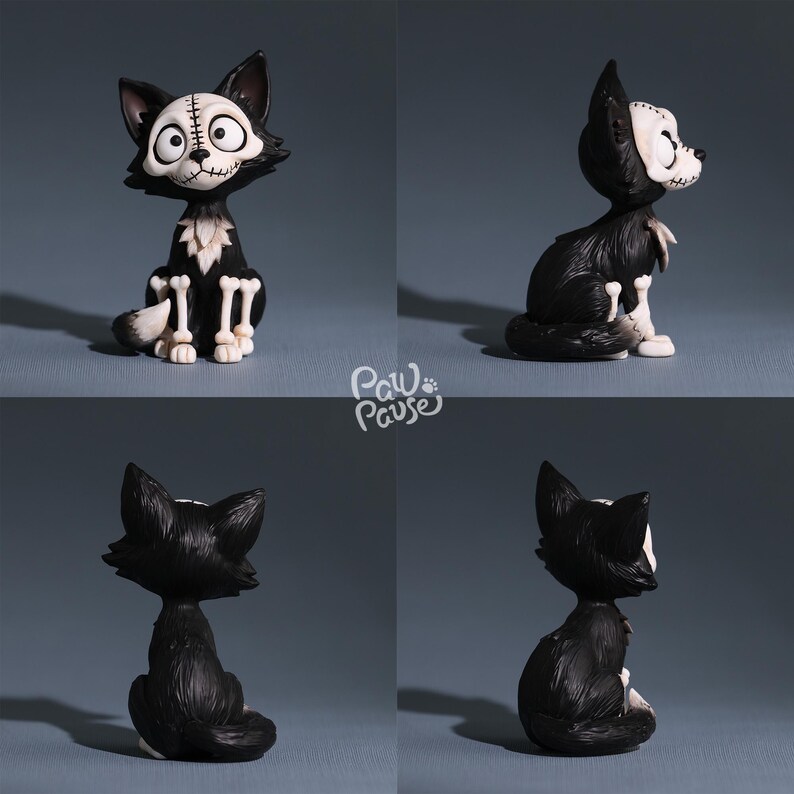 Gotisk kattfigur, handmålad kattstaty i harts, läskig kattdekor, mörk fantasiskulptur, gotisk heminredning, Halloween-kattpresent bild 4