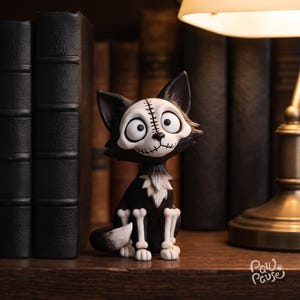 Gotisk kattfigur, handmålad kattstaty i harts, läskig kattdekor, mörk fantasiskulptur, gotisk heminredning, Halloween-kattpresent bild 6
