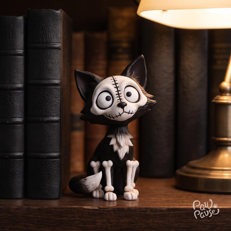 Gotisk kattfigur, handmålad kattstaty i harts, läskig kattdekor, mörk fantasiskulptur, gotisk heminredning, Halloween-kattpresent bild 6