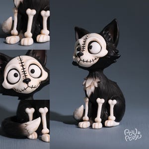 Gotisk kattfigur, handmålad kattstaty i harts, läskig kattdekor, mörk fantasiskulptur, gotisk heminredning, Halloween-kattpresent bild 5