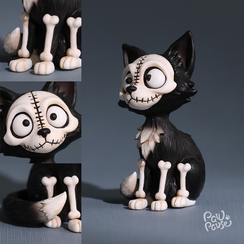 Gotisk kattfigur, handmålad kattstaty i harts, läskig kattdekor, mörk fantasiskulptur, gotisk heminredning, Halloween-kattpresent bild 5