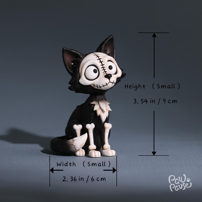 Gotisk kattfigur, handmålad kattstaty i harts, läskig kattdekor, mörk fantasiskulptur, gotisk heminredning, Halloween-kattpresent bild 10