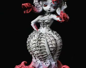 Giger-Style Medusa Snake Bone Resin Sculpture - Dark Art Collectible