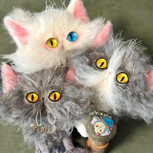 Three Mihuatangs OOAK Cloud Cat Art Doll Set, Handmade Marshmallow Cat Plush Trio