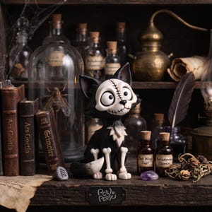 Gotisk kattfigur, handmålad kattstaty i harts, läskig kattdekor, mörk fantasiskulptur, gotisk heminredning, Halloween-kattpresent bild 7