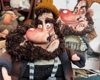 Scruffy Uncle OOAK Handmade Fabric Art Doll, Poseable Collectible Artist Doll