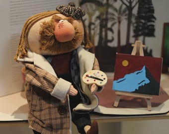 Old Painter OOAK Handmade Fabric Art Doll, Poseable Collectible Artist Doll