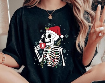 Retro Skeleton Christmas Sweatshirt, Dead Inside Skeleton Christmas Shirt,Coffee Lover Christmas Gift,Sarcastic Christmas Shirt,Skeleton Tee