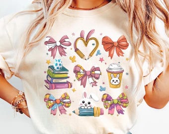 Camisa de conejito con lazo de Pascua para maestra, sudadera para maestra, camiseta de Pascua para maestra, regalo de agradecimiento para maestra, camiseta de primavera para maestra.